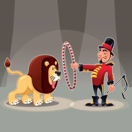 λιοντάρι, ο άνθρωπος, κύκλος, τσίρκο, ζώο Danilo Sanino - Dreamstime