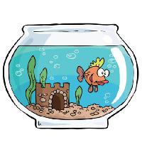 Pixwords η εικόνα με τα ψάρια, μπολ, Swin, το νερό, το κάστρο, την άμμο Dedmazay - Dreamstime