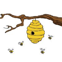 Pixwords η εικόνα με υποκατάστημα, μέλισσα, κυψέλη, κίτρινο Dedmazay - Dreamstime