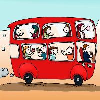 Pixwords η εικόνα με του λεωφορείου, τα παιδιά, το αυτοκίνητο, ο οδηγός Viola Di Pietro (Violad)