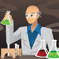 Pixwords η εικόνα με επιστήμονας, χημικός, μπουκάλια, πράσινο, κόκκινο, μίγμα Artisticco Llc - Dreamstime