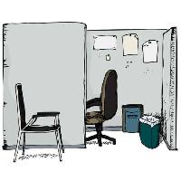 Pixwords η εικόνα με γραφείο, καρέκλα, σκουπίδια, χαρτί Eric Basir - Dreamstime