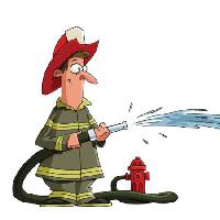 Pixwords η εικόνα με φωτιά, ο άνθρωπος, hidrant, κρουνό, λάστιχο, κόκκινο, νερό Dedmazay - Dreamstime