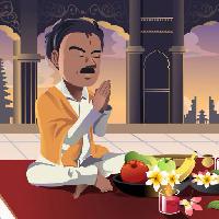 Pixwords η εικόνα με ο άνθρωπος, να προσεύχεσαι, φαγητό, τρώνε, Appels, μπανάνα, φρούτα, ινδική Artisticco Llc (Artisticco)