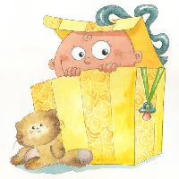 κουτί, το παιδί, το παιδί, kittie, γάτα, δώρο Carla F. Castagno (Korat_cn)