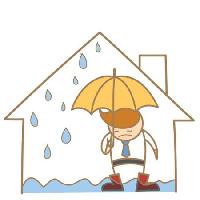 Pixwords η εικόνα με του νερού, διαρροή, ο άνθρωπος, ομπρέλα, βροχή, σπίτι Falara - Dreamstime