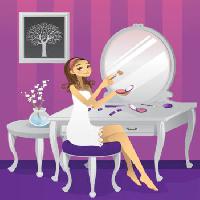 Pixwords η εικόνα με γυναίκα, μακιγιάζ, δέντρο, καθρέφτης, γραφείο Artisticco Llc - Dreamstime