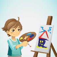 Pixwords η εικόνα με παιδί, παιδί, ζωγραφική, βούρτσα, καμβάς, σπίτι Artisticco Llc - Dreamstime