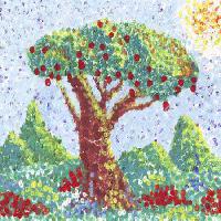 Pixwords η εικόνα με δέντρο, φρούτα, κόκκινο, κήπος, ζωγραφική, τέχνη Anastasia Serduykova Vadimovna - Dreamstime