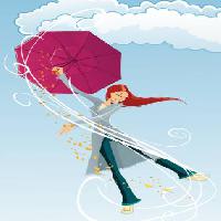ομπρέλα, κορίτσι, τον άνεμο, τα σύννεφα, βροχή, ευτυχισμένος Tachen - Dreamstime