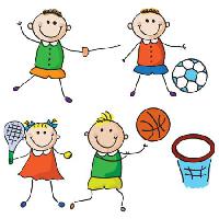 Pixwords η εικόνα με παιδιά, τον αθλητισμό, το ποδόσφαιρο, τένις, μπάσκετ Aliona Zbughin - Dreamstime