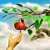 Pixwords η εικόνα με μήλο, φίδι, υποκατάστημα, πράσινο, φύλλα, χέρι Andreus - Dreamstime
