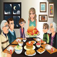 Pixwords η εικόνα με το δείπνο, την Τουρκία, την οικογένεια, γυναίκα, κορίτσι, το γεύμα Artisticco Llc - Dreamstime