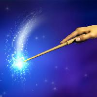 Pixwords η εικόνα με μαγεία, το χέρι, ραβδί, αστέρι, μπλε Andreus - Dreamstime